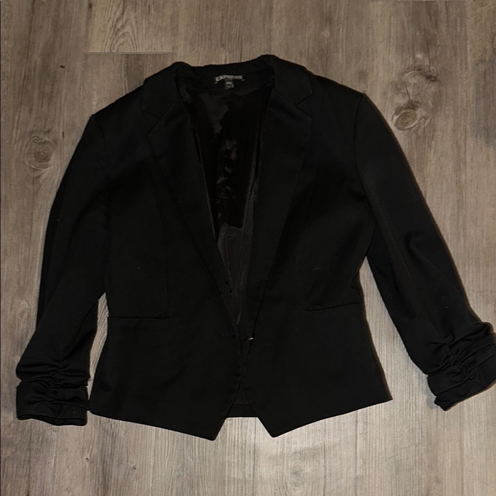 Black Tailored Blazer with Textured Fabric and Lapels